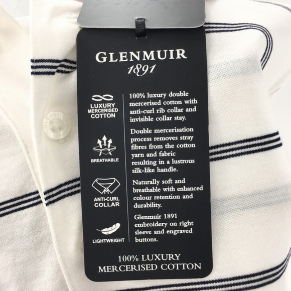 Glenmuir 1891 Men Polo Shirt Golf Performance White Blue Mercerised Cotton Sz L - Picture 11 of 11